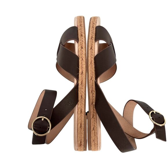 Jack Rogers Sloan Brown Leather Crisscross Espadrille Ankle Wrap Sandals Size 9 - Picture 4 of 8